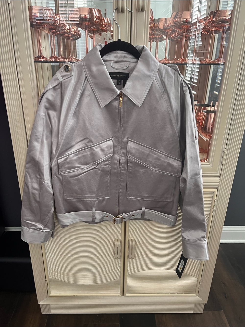 Donna Karan Metallic Silver Bomber Jacket